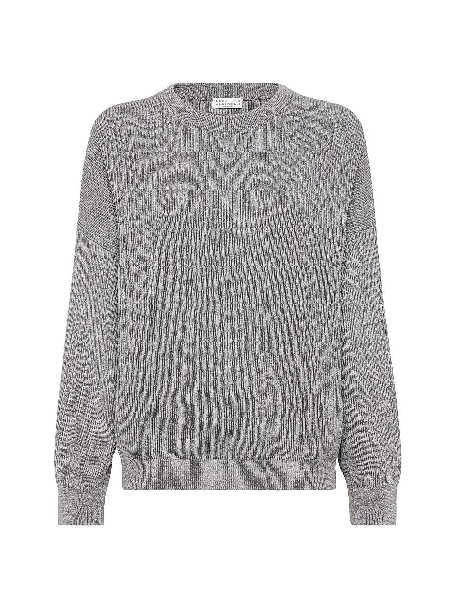 Women's Sparkling Cotton Vanisé English Rib Sweater - Silver - Size XXL