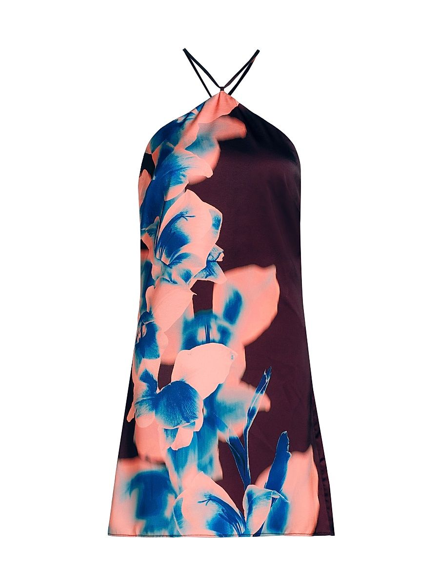 Women's Avri Floral Tie Halterneck Minidress - Cerulean Orchid - Size Medium