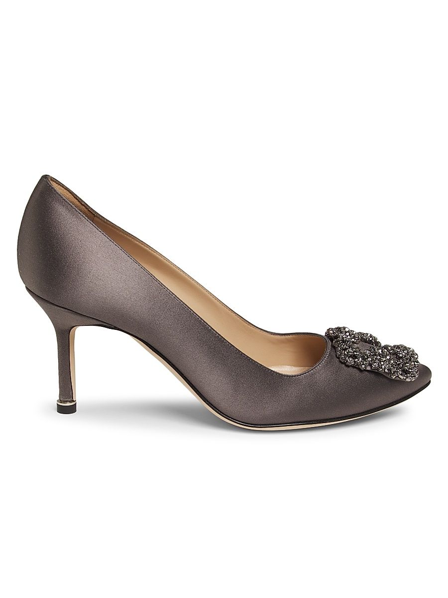 Women's Hangisi 70MM Crystal-Embellished Satin Pumps - Dark Grey - Size 8