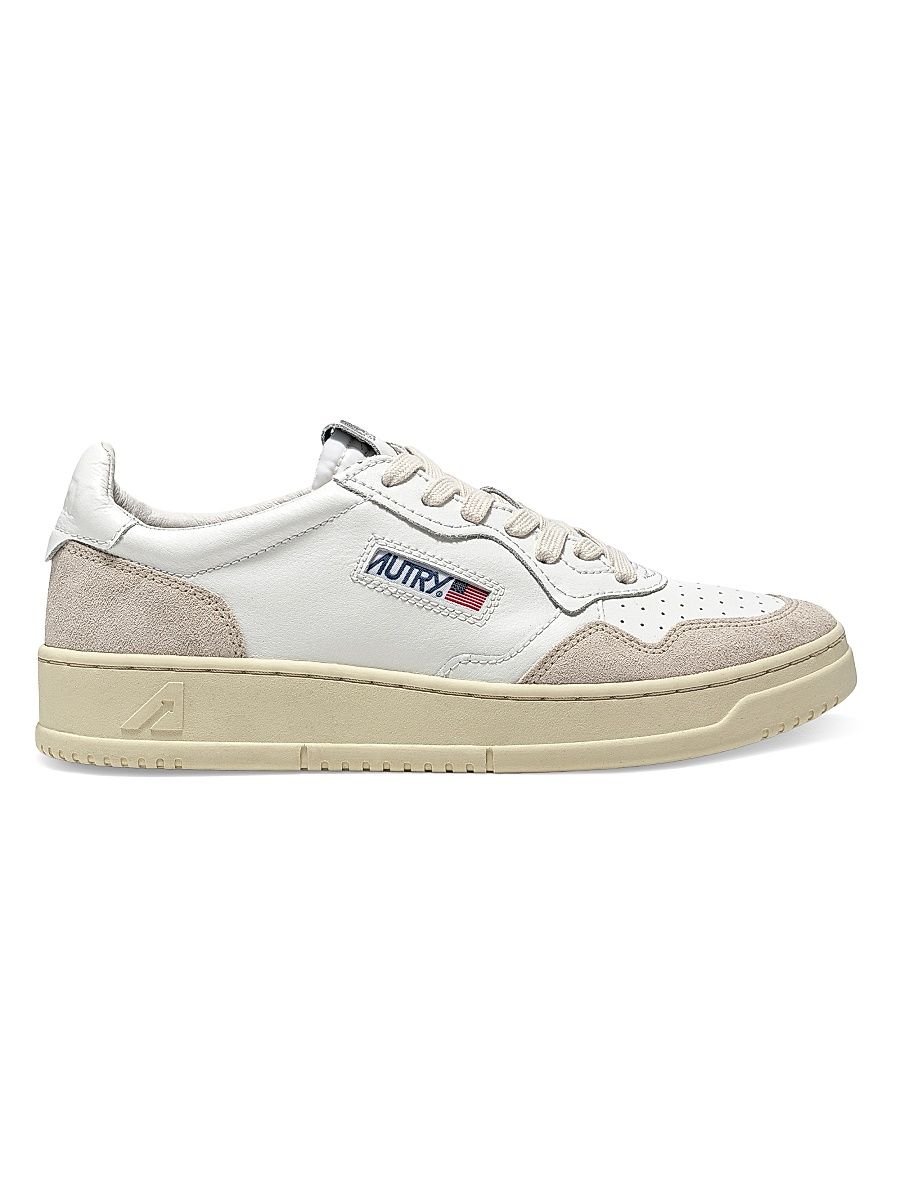 Women's Medalist Leather & Suede Low-Top Sneakers - White Taupe Ivory - Size 10