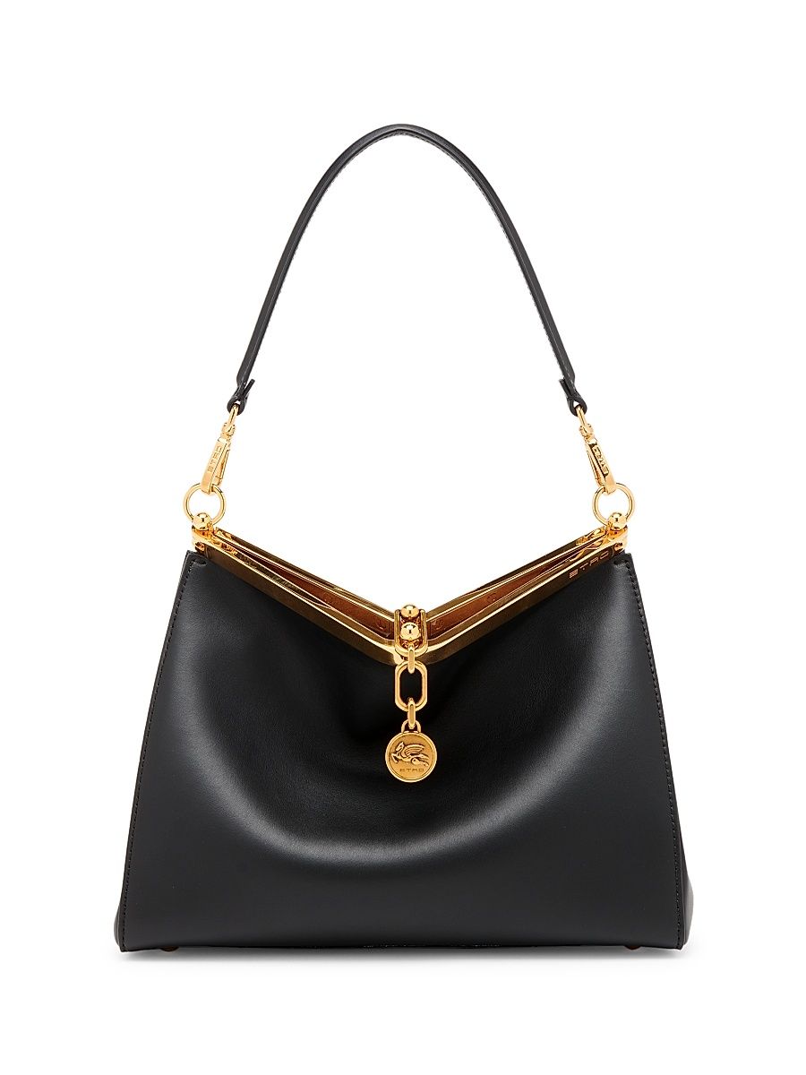 Women's Medium Vela Leather Shoulder Bag - Nero