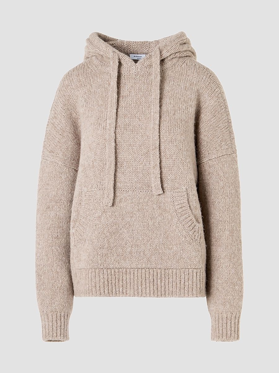 Women's Fluffy Alpaca-Wool Knit Hoodie - Oat - Size 2