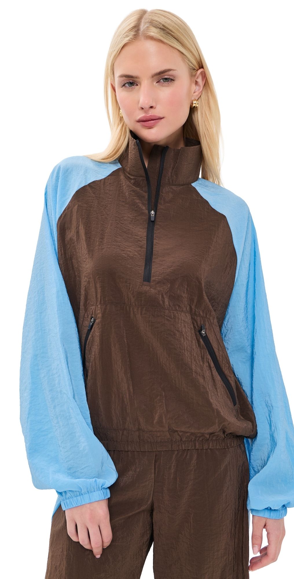 La Ligne Half Zip Windbreaker Chocolate/Cerulean XS