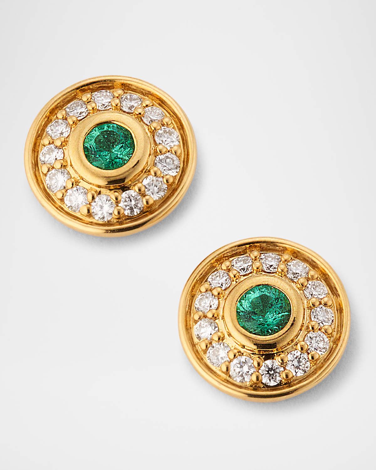 18K Universum Petite Pave Diamond and Emerald Stud Earrings