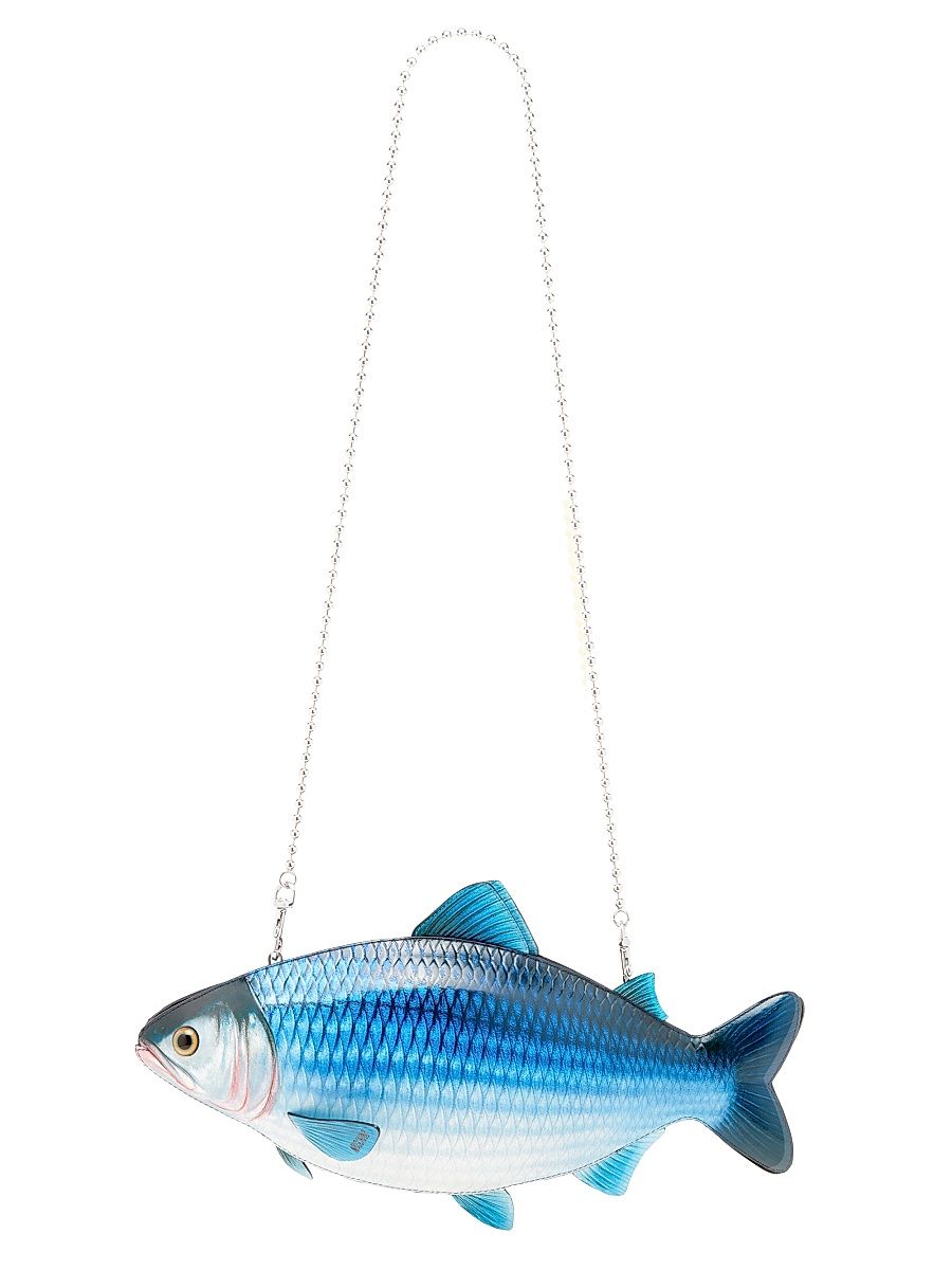 Women's Printed Fish Shoulder Bag - Blue White