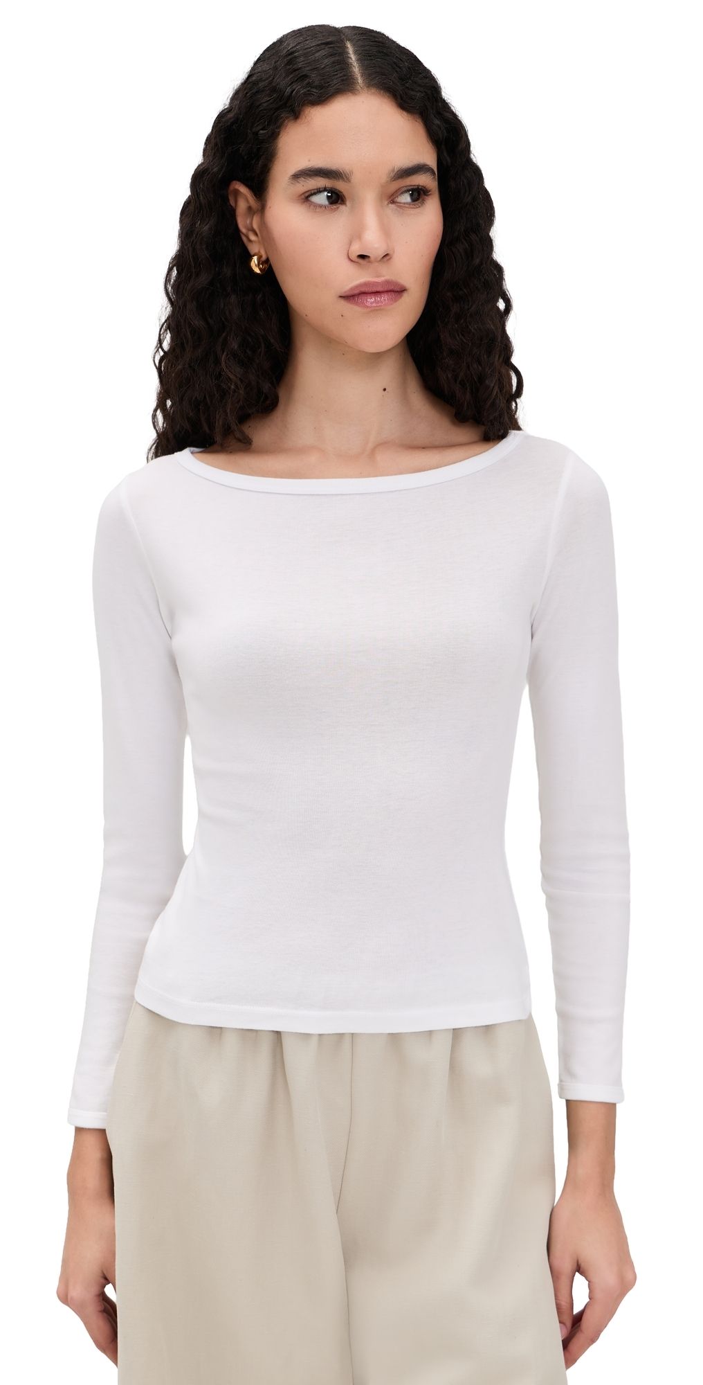 Enza Costa Fine Cotton Boat Neck Long Sleeve Top White M