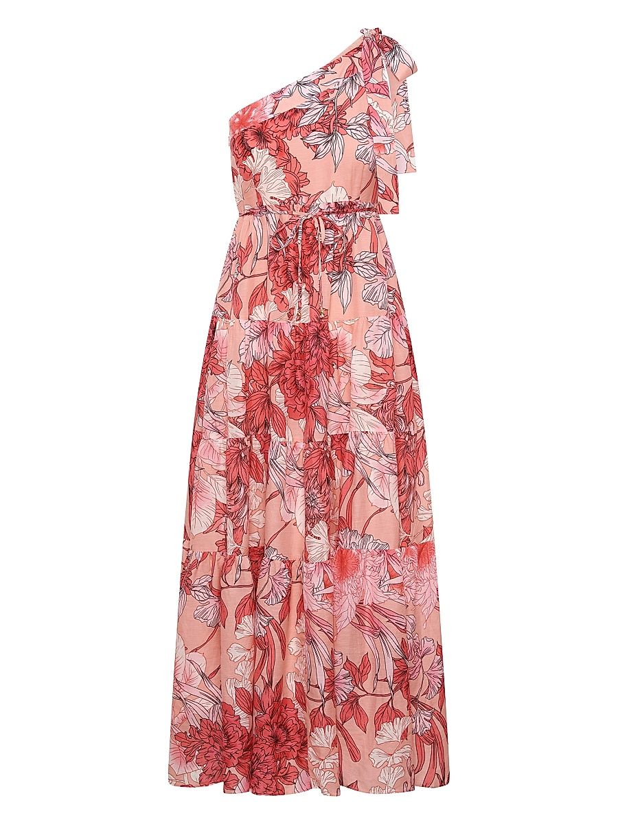 Women's Freya Floral One-Shoulder Maxi Dress - Pink Large Floral - Size Medium