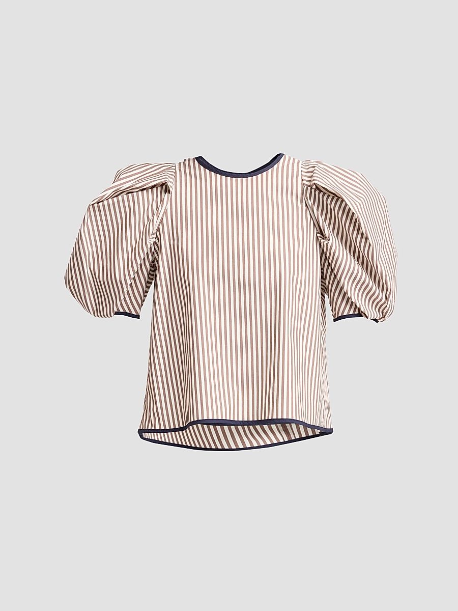 Women's Lotta Striped Cotton-Blend Crewneck Blouse - Brown - Size 10