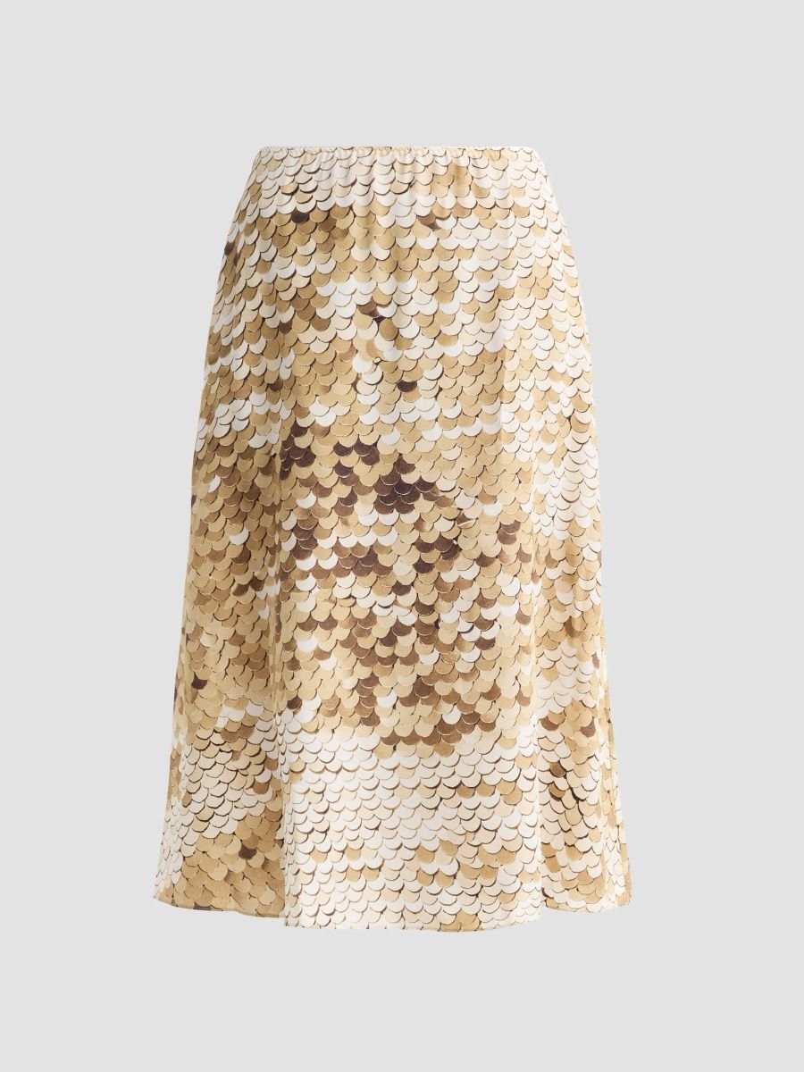 Moschino Women's Sequined Silk Midi Skirt - Multi Shiny Gold - Size 12