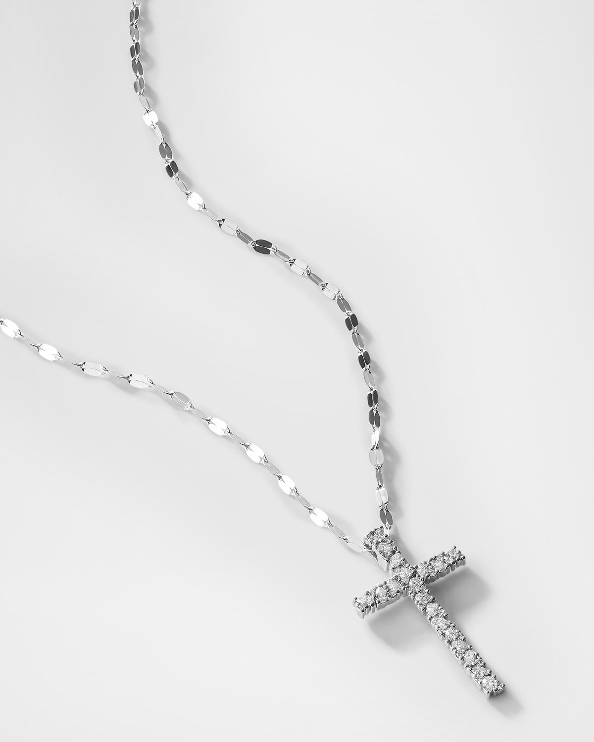 14K White Gold Multi Fancies Diamond Cross Pendant Necklace