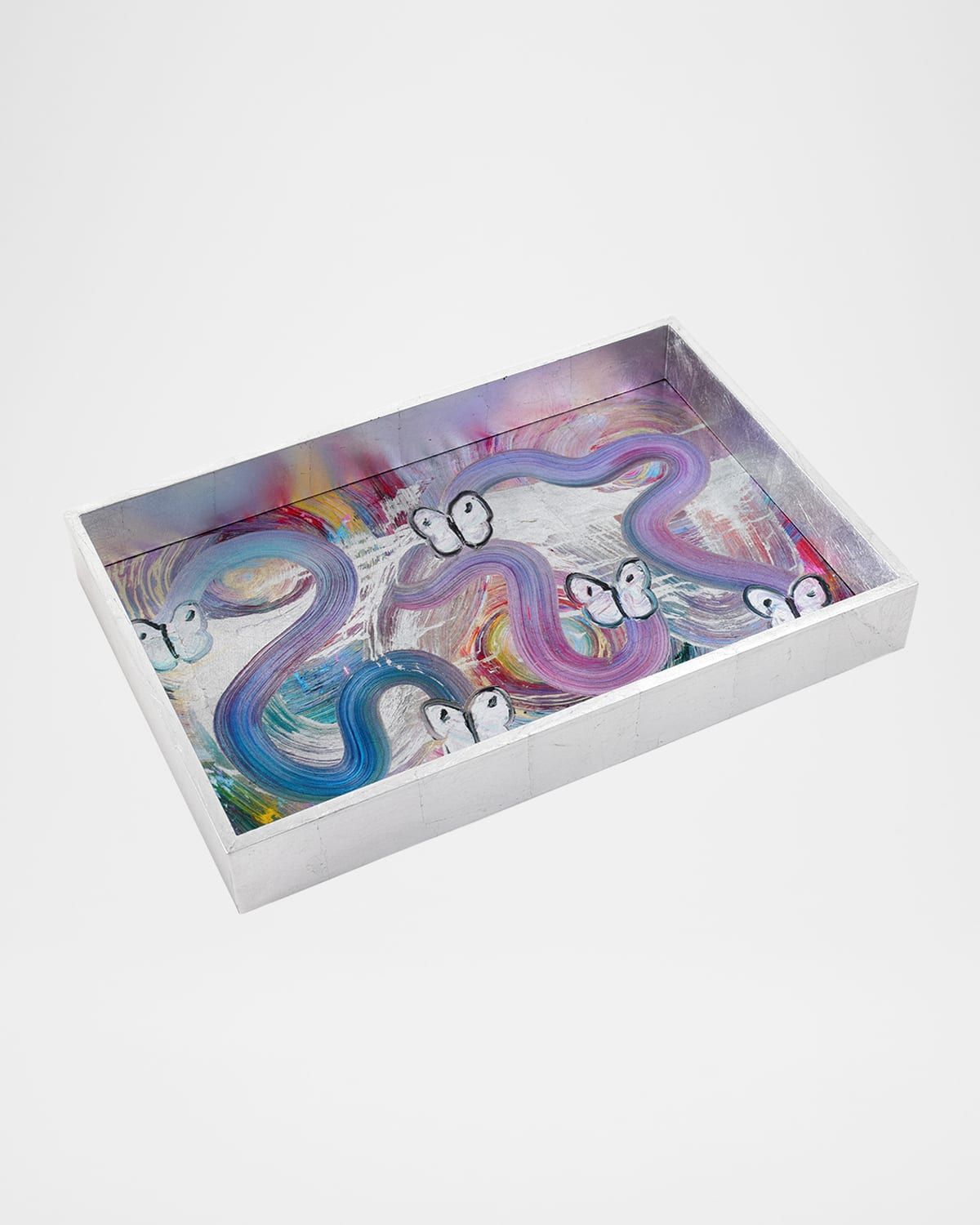 Butterfly Ribbon Silver Leaf Vanity Tray