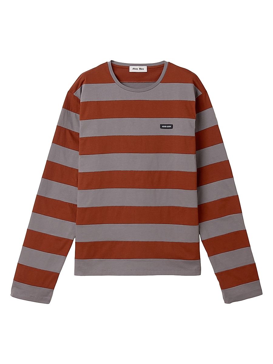Women's Striped Jersey T-Shirt - Grey Multi - Size Small