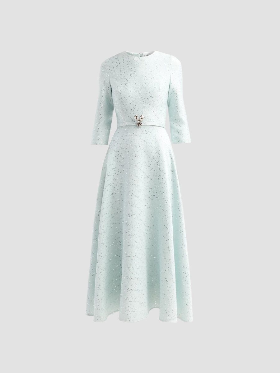 Oscar de la Renta Women's Sequin Tweed Day Dress - Soft Sage - Size 16