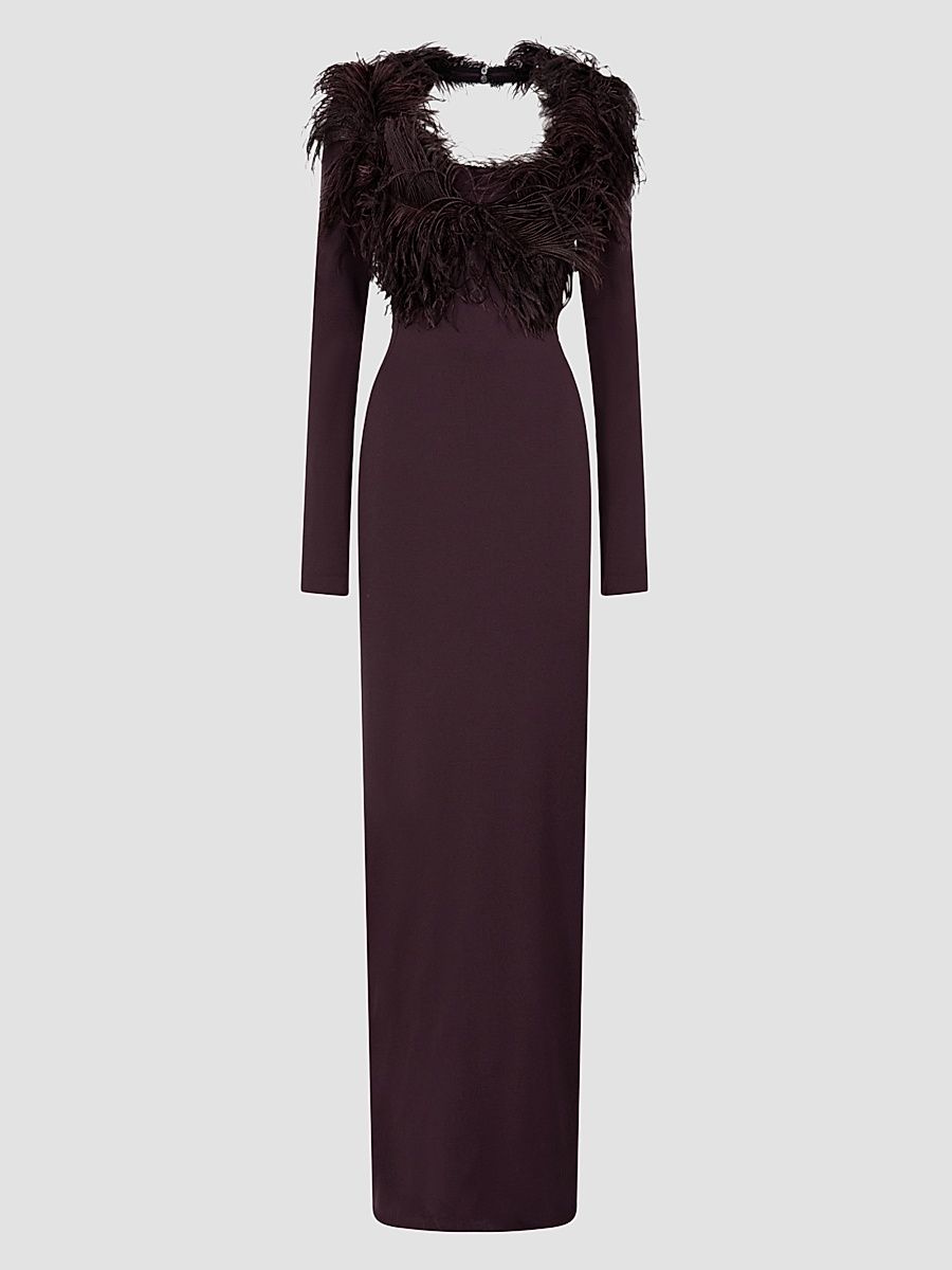 Women's Feather-Trim Maxi Dress - Dark Brown - Size 00