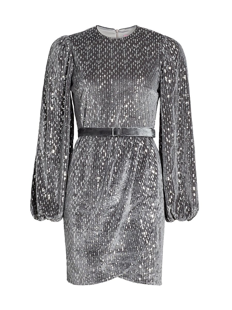 Women's Gianna Sequined Belted Dress - Gunmetal - Size 4