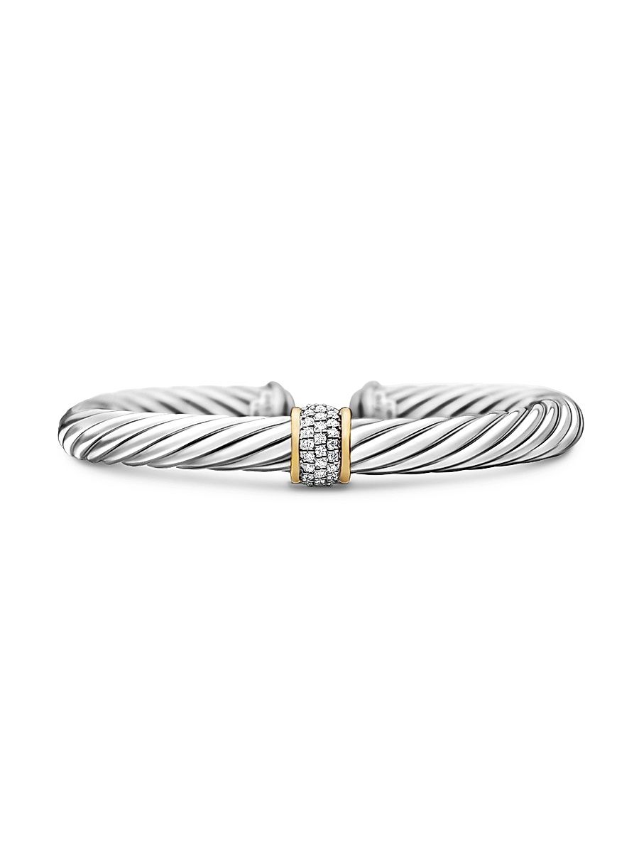 Women's Classic Cable Station Bracelet in Sterling Silver - Diamond - Size Medium