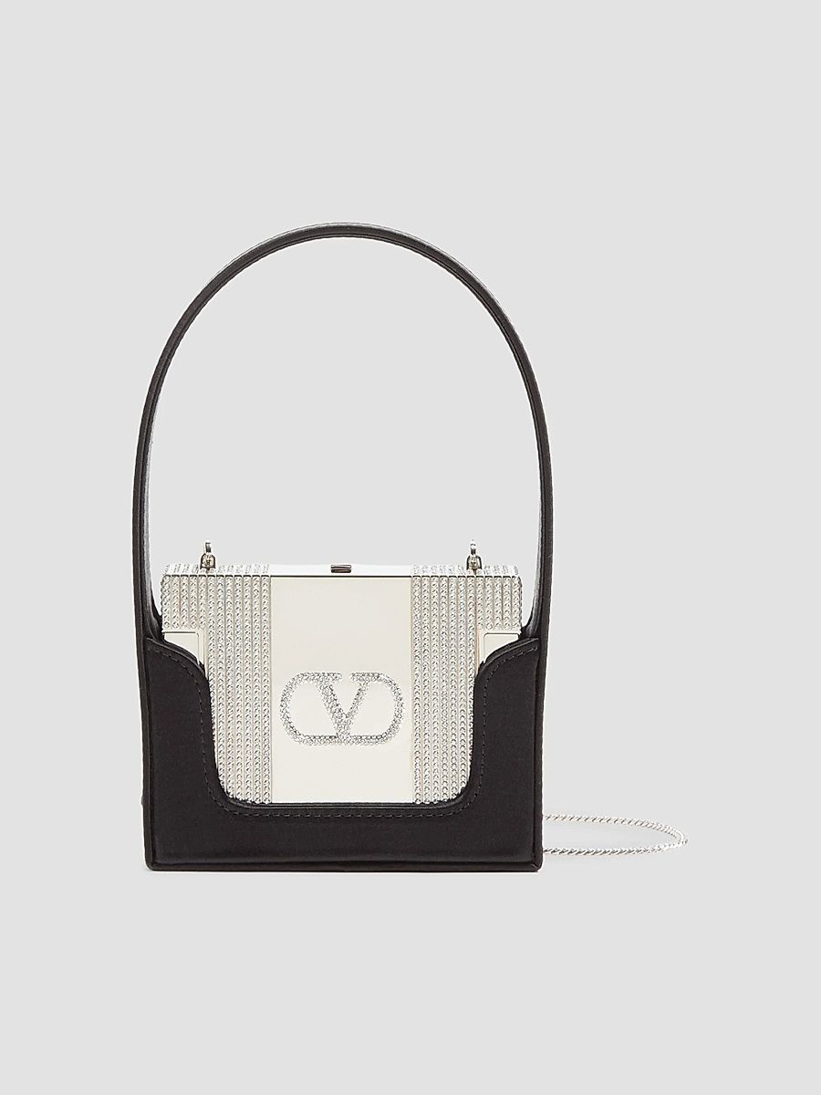 Women's Minaumorphe Minaudière Clutch in Metal with Swarovski Crystals - Palladium Black
