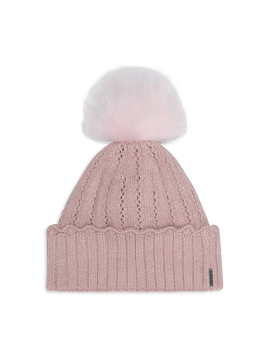 Women's Knit Beanie Hat with Select Lamb Pompom - Pink