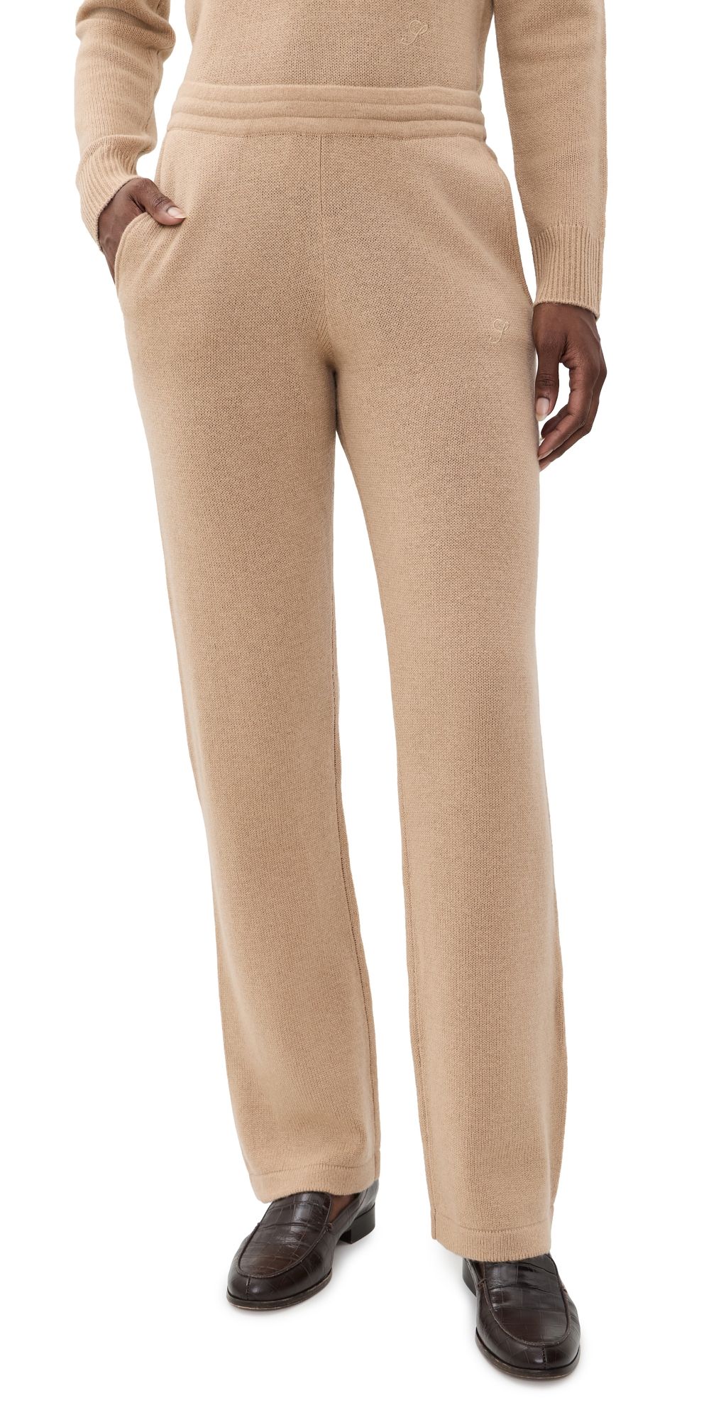 Sporty & Rich Logo Cashmere Trousers Taupe S