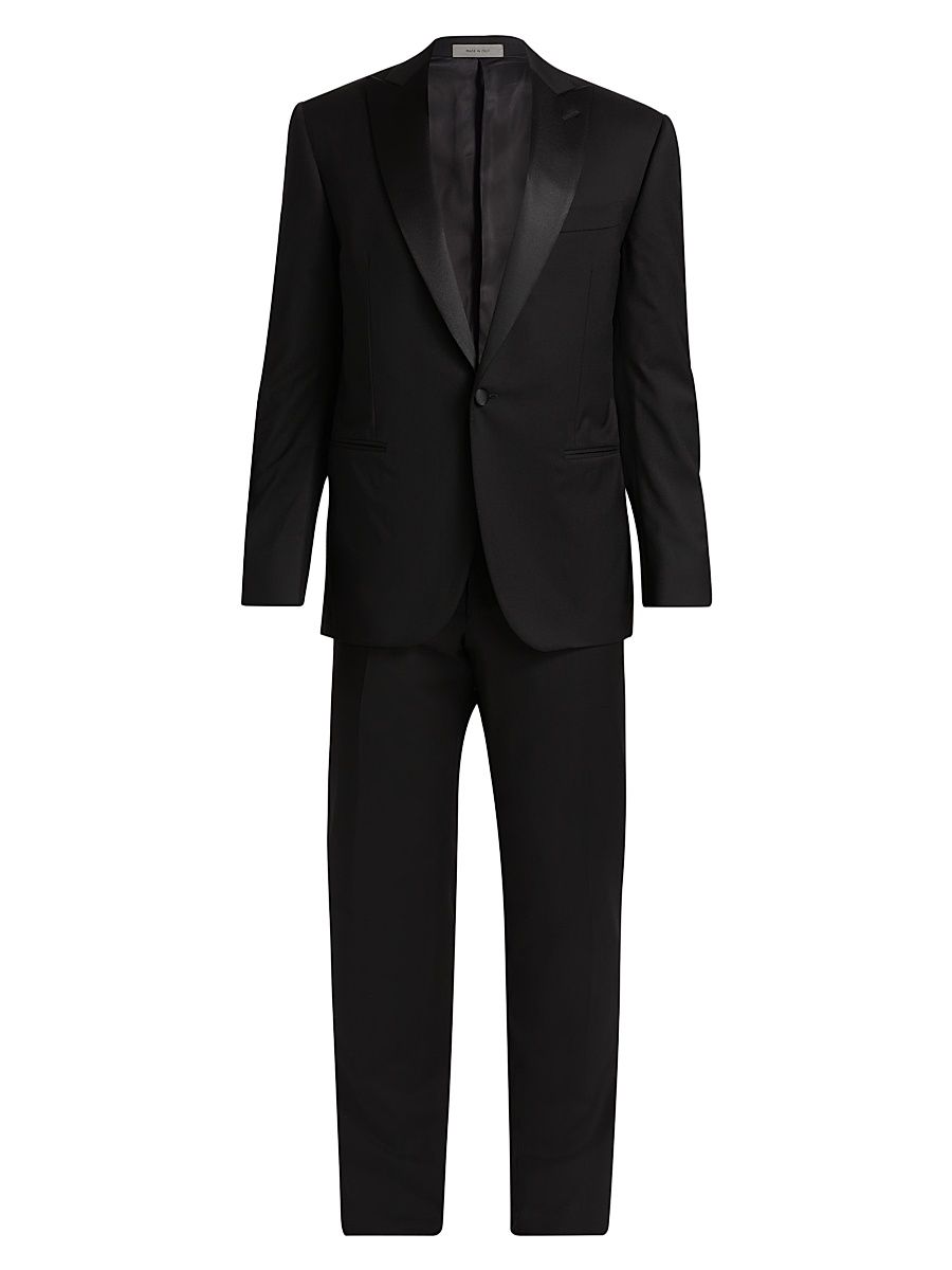 Men's Virgin Wool Single-Breasted Tuxedo - Black - Size 48