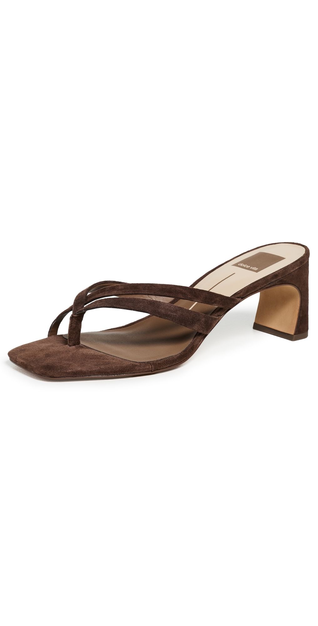 Dolce Vita Gessie Heeled Thong Sandals DK Brown Nubuck 10