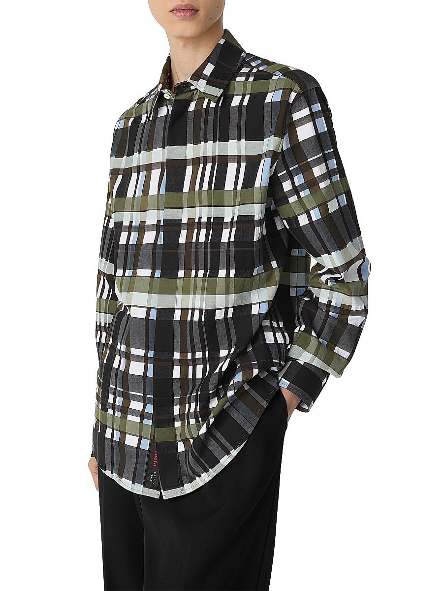 Men's Checked Cotton Shirt - Black Green Blue - Size 44