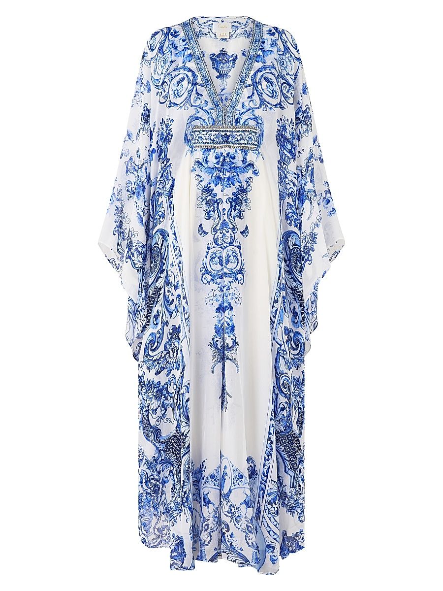 Women's Ceramic Panoramic Silk Long Caftan - Ceramic Panoramic