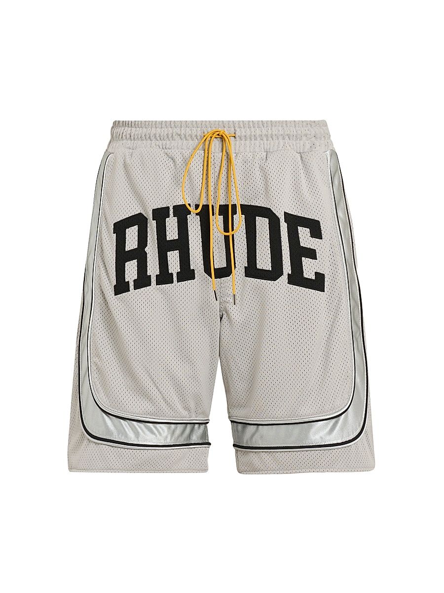 Men's Baggy Mesh Collegiate Logo Shorts - Grey Silver - Size XL