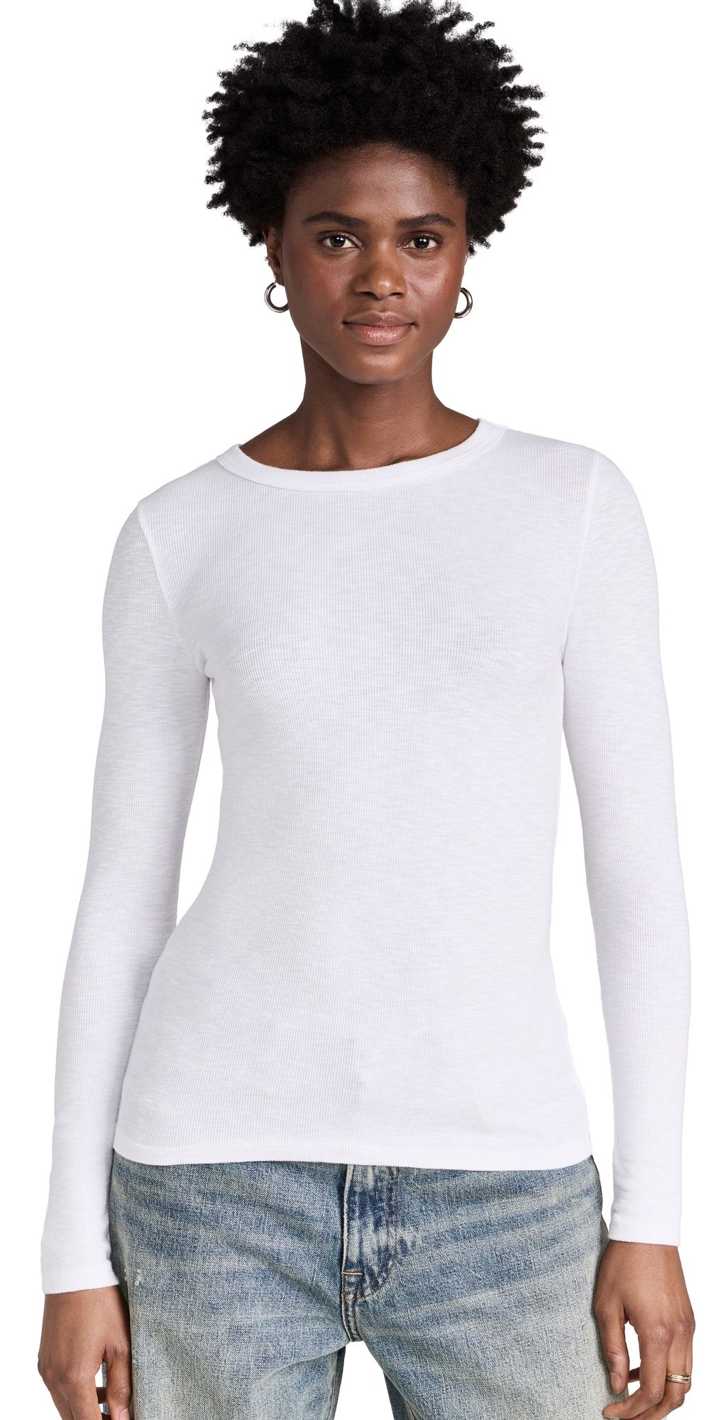 Enza Costa Textured Rib Crew Tee White L