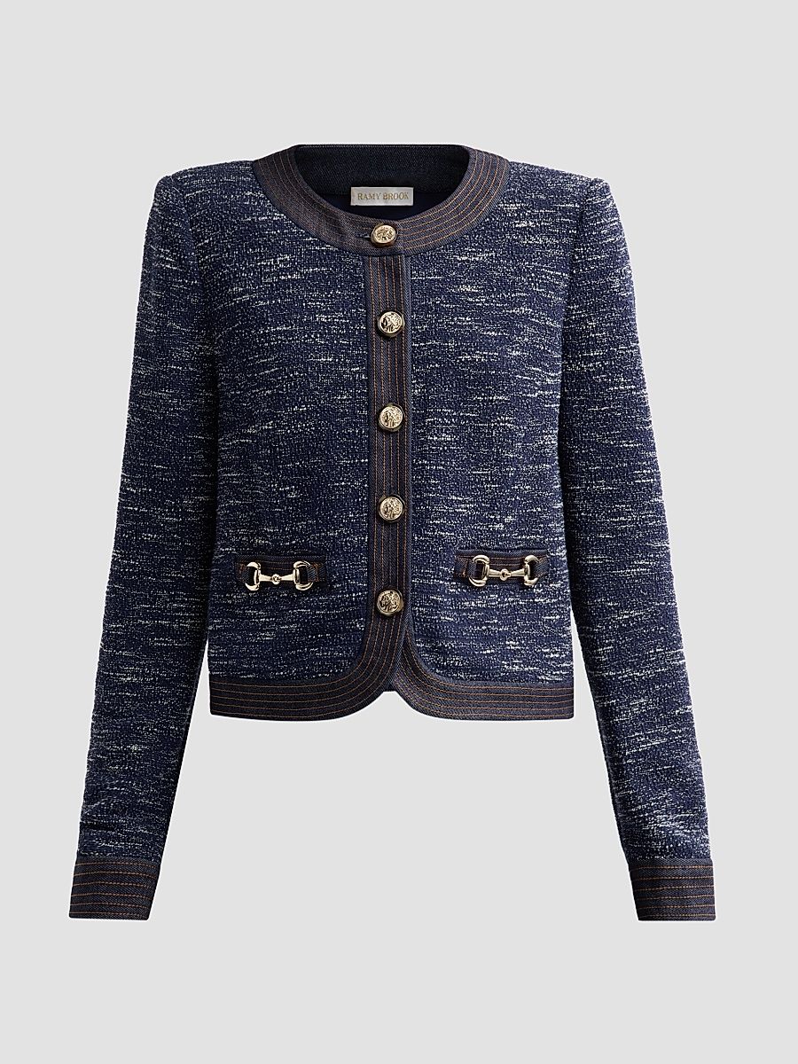 Women's Delia Tweed Jacket - Navy Tweed - Size XL