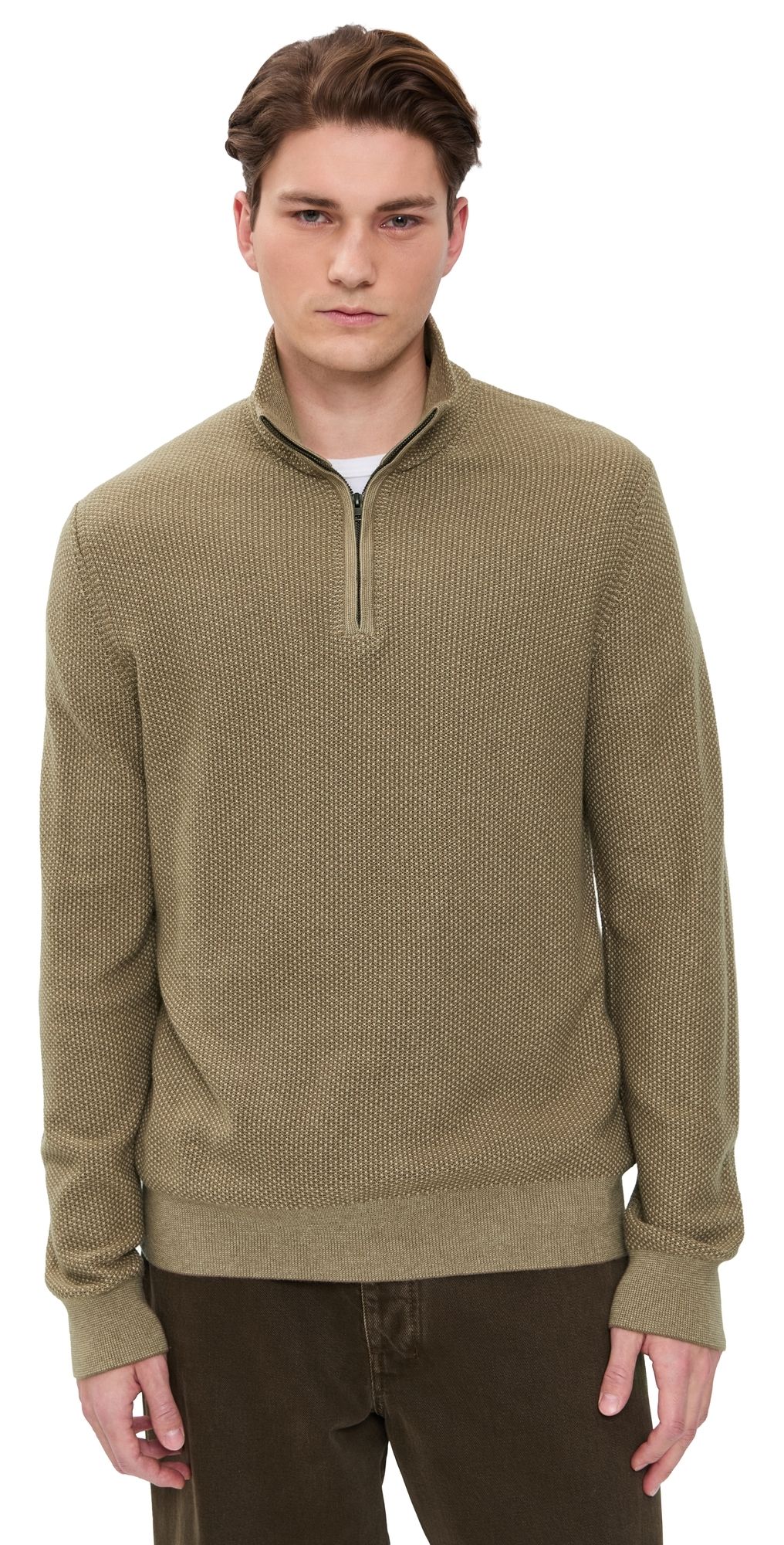 Vince Geo Jacquard Quarter Zip Sweater Teton/River Sand M