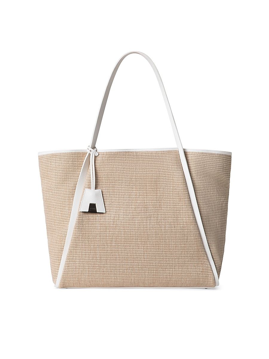 Women's Large Alex Raffia & Leather Tote Bag - Nature White