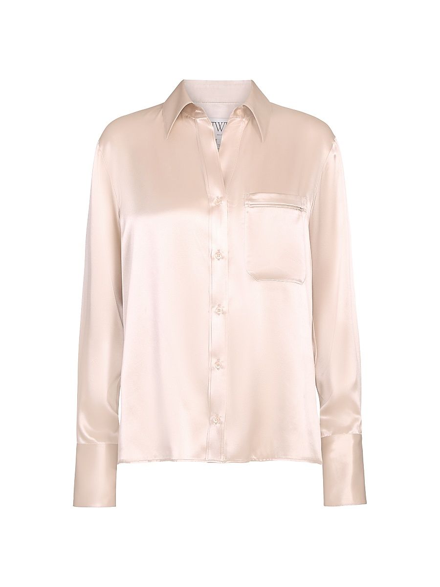Women's Joey Silk Button-Front Shirt - Champagne - Size Large