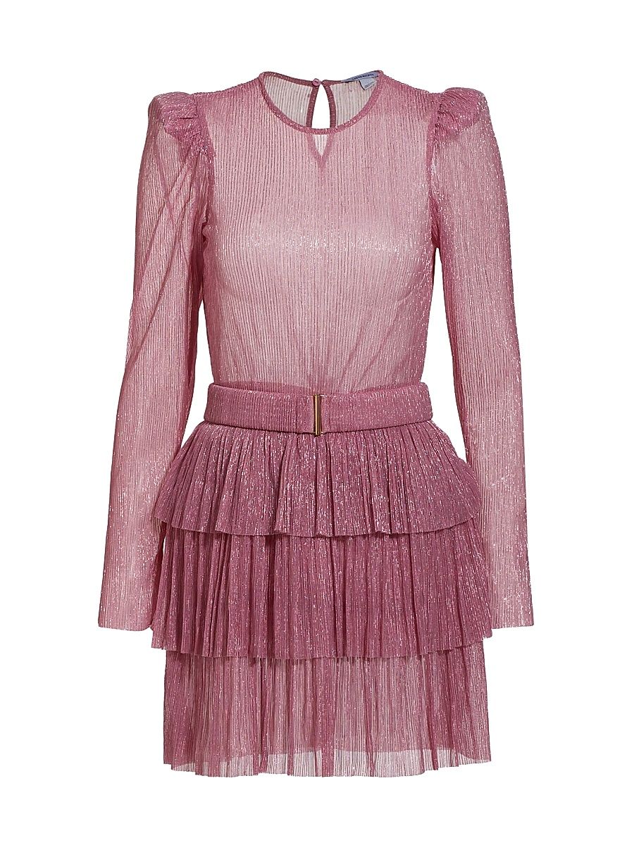 Women's Monique Belted Metallic Knit Minidress - Antique Rose - Size Large