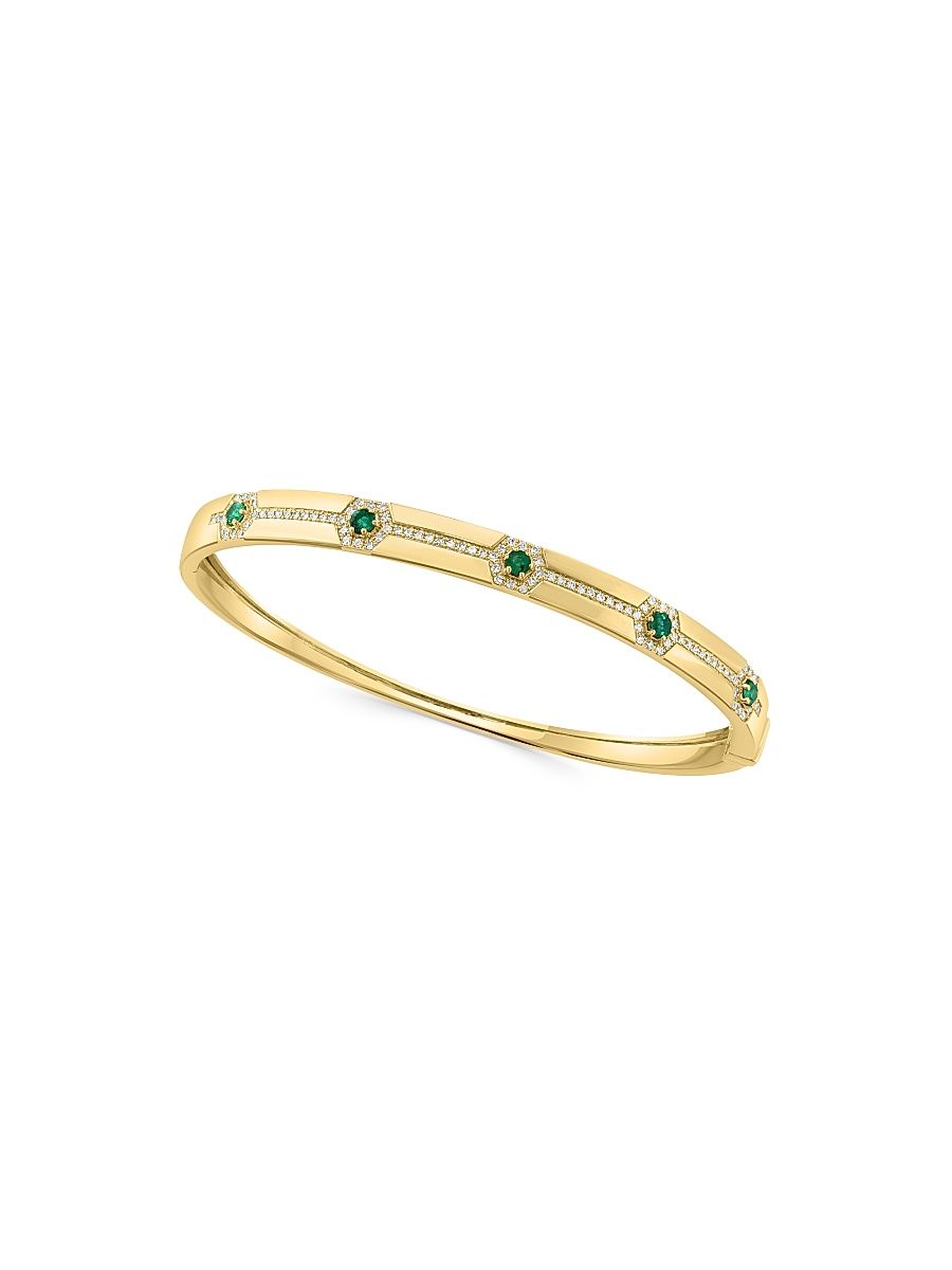 Women's 14K Yellow Gold, Emerald & 0.35 TCW Diamond Bangle - Yellow Gold
