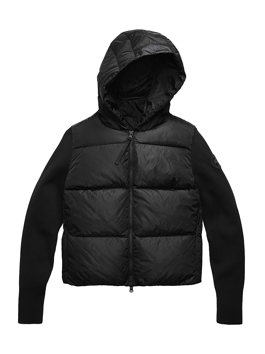 Women's Hybridge Wide Quilt Hooded Puffer Jacket - Black Noir - Size XS