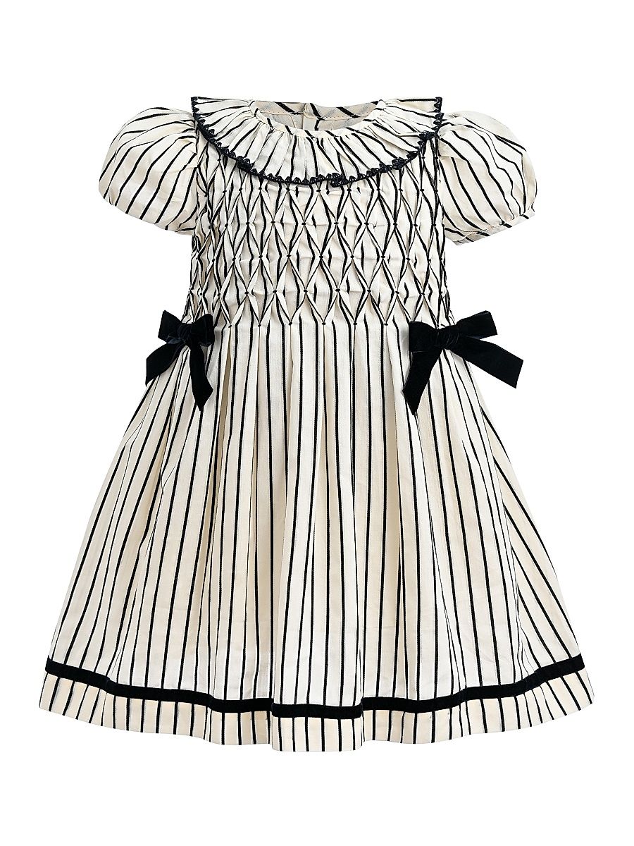 Baby Girl's and Little Girl's Inkstripe Velvet Bow Dress - Navy - Size 36 Months