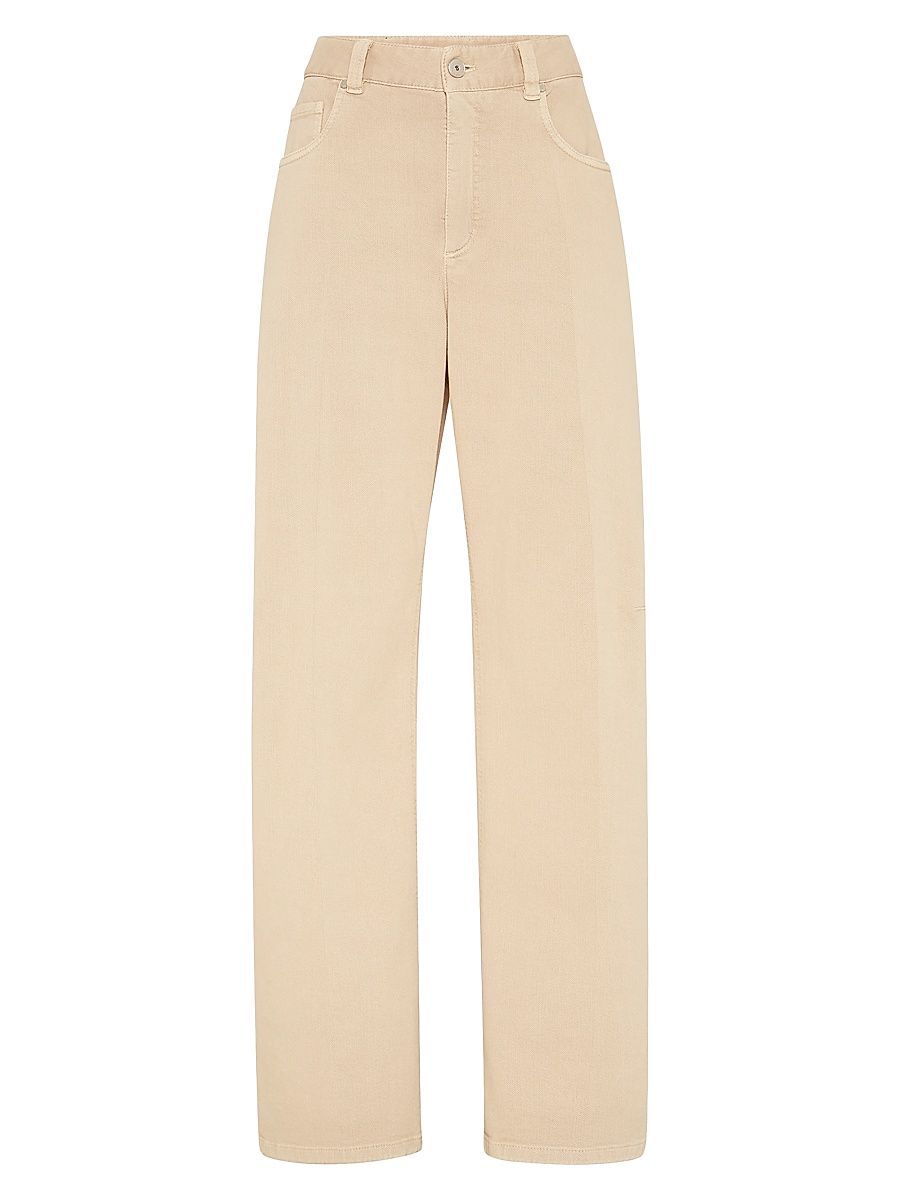 Women's Stretch Dyed Denim Curved Five Pocket Trousers with Monili - Biscuit - Size 14