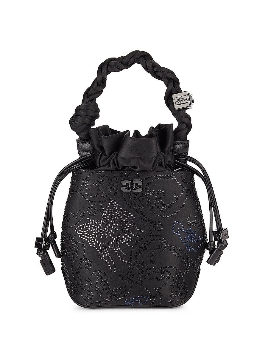 Women's Flower Crystal Mini Bou Bucket Bag - Black