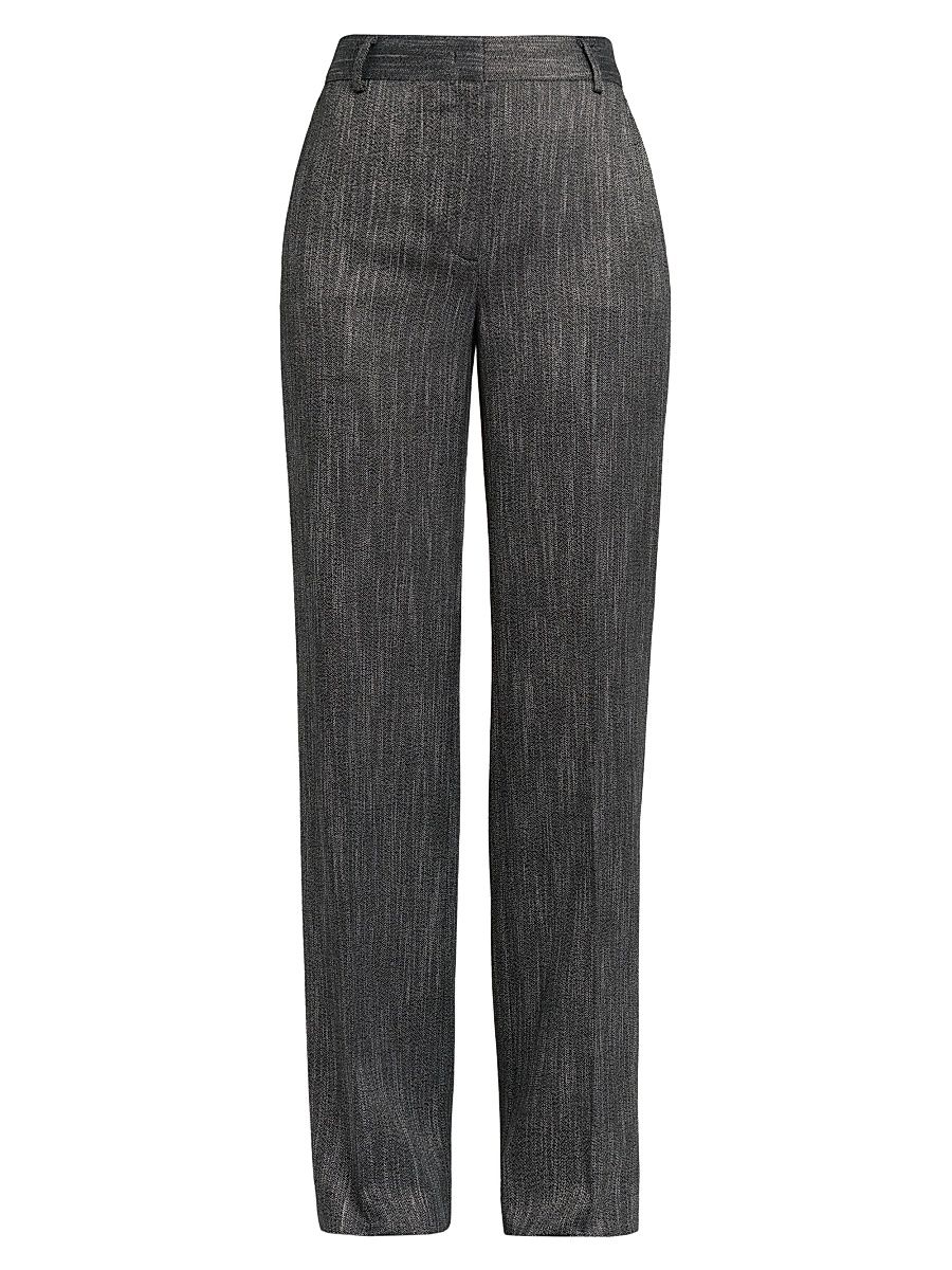 Women's Viscose Straight-Leg Trousers - Black Multi - Size 8
