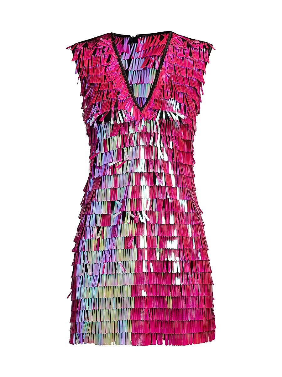 Women's Sequin Fringe V-Neck Minidress - Hot Pink - Size 12