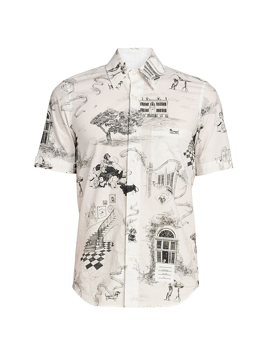 Men's Hector Toile Poplin Shirt - Black White - Size XXL
