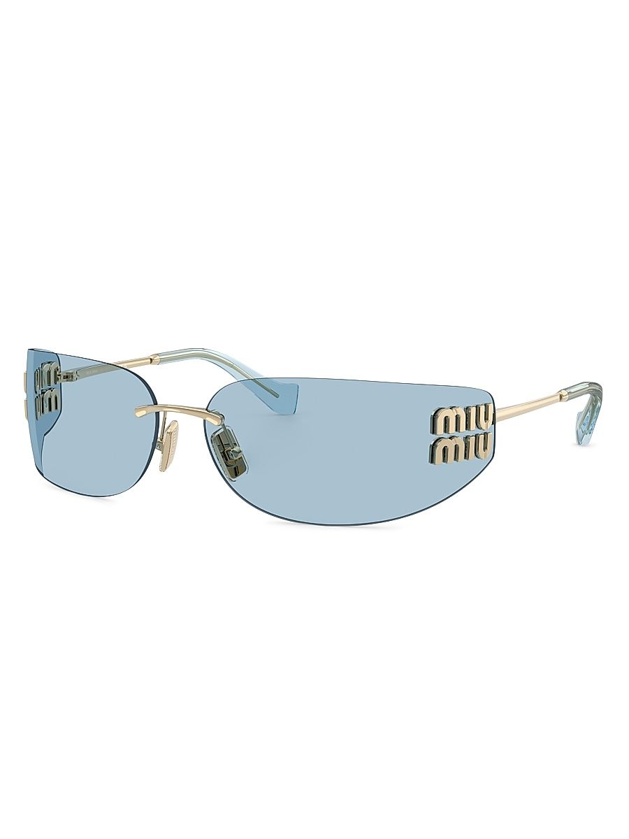 Women's 75MM Shield Sunglasses - Blue Gold
