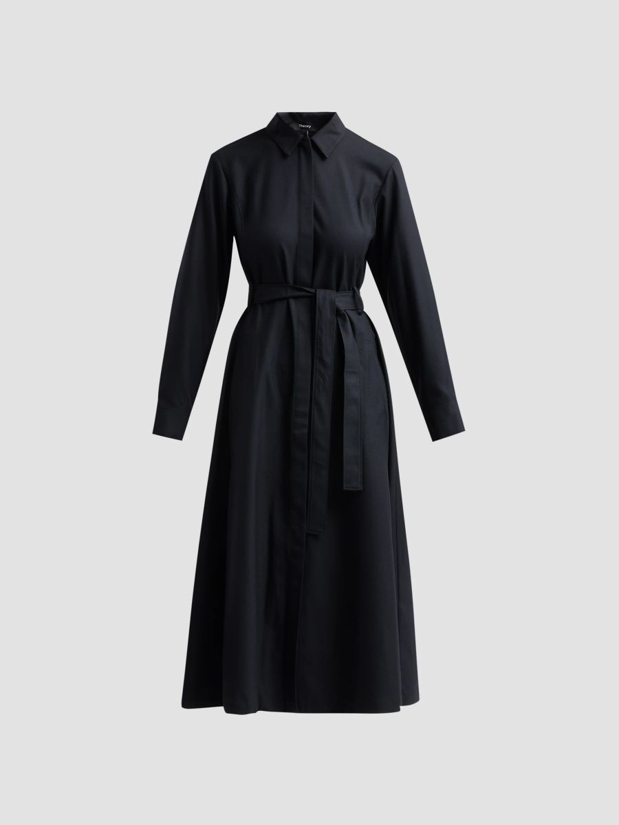 Theory Women's Fit & Flare Midi Shirtdress - Black - Size XL