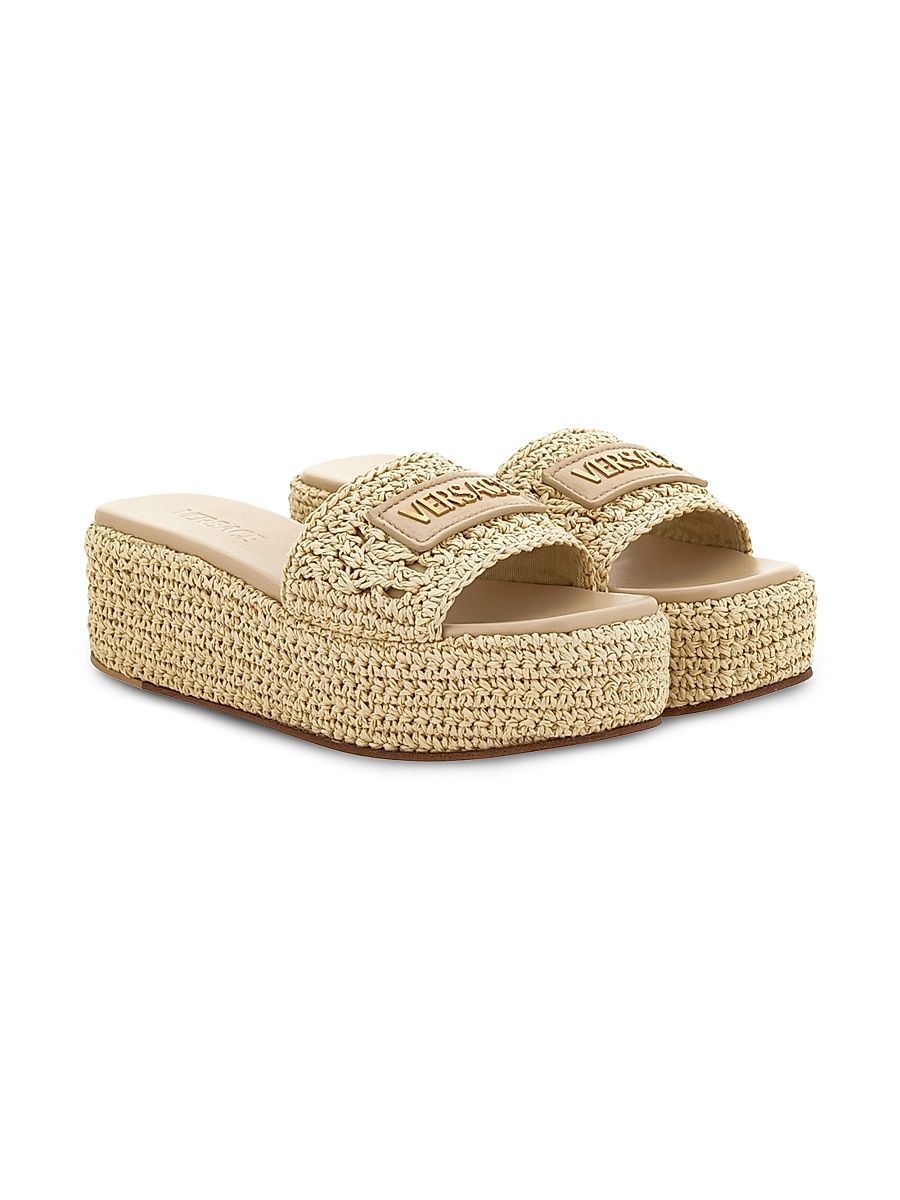 Women's 55MM Leather Espadrille Mules - Natural Ambrer Versace Gold - Size 11