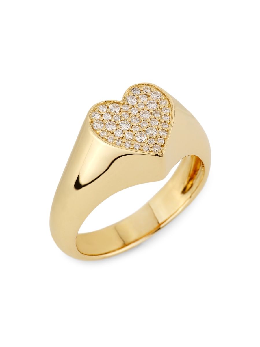 Sydney Evan Women's Love Notes 14K Yellow Gold & 0.18 TCW Diamond Heart Signet Ring - Yellow Gold - Size 5