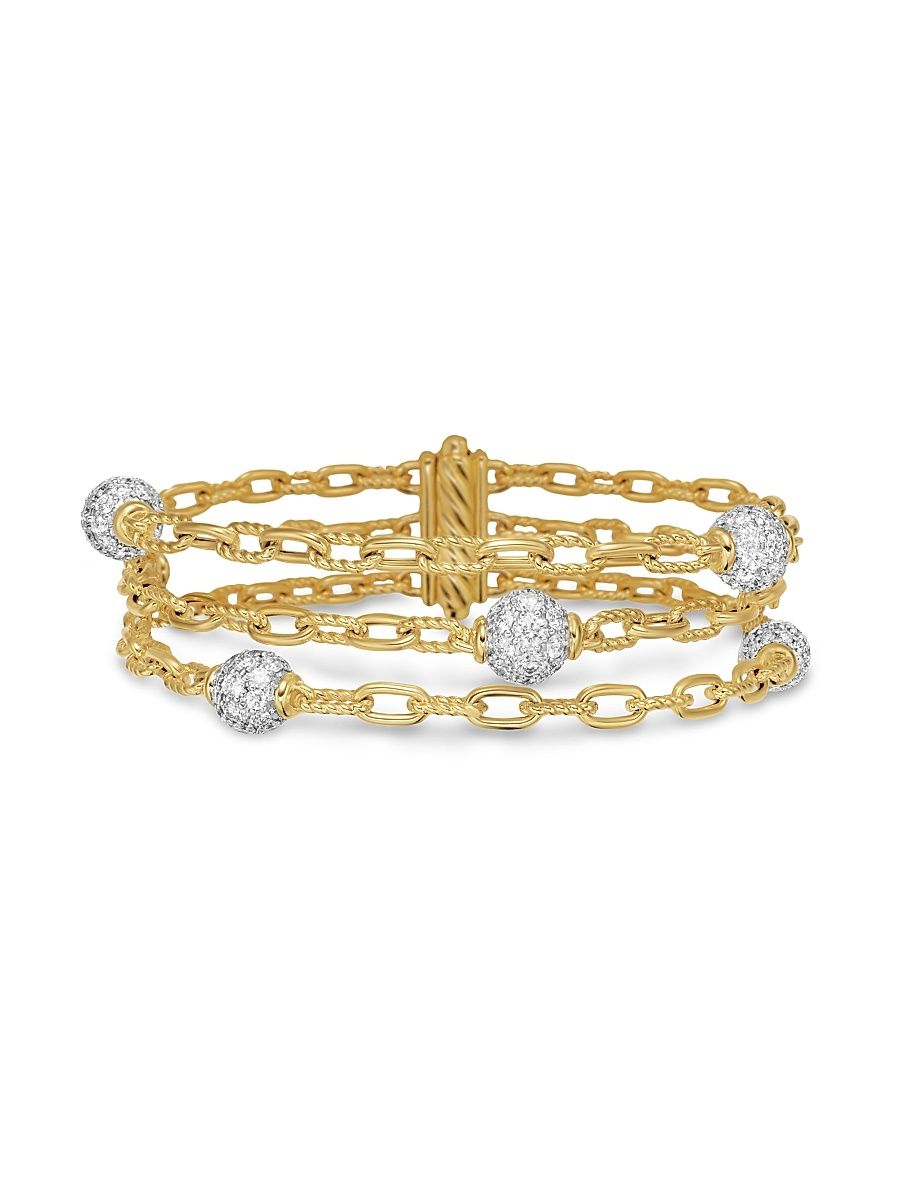 Women's DY Madison Pavé Bead Multi Row Chain Bracelet in 18K Yellow Gold - Gold Diamond - Size Medium