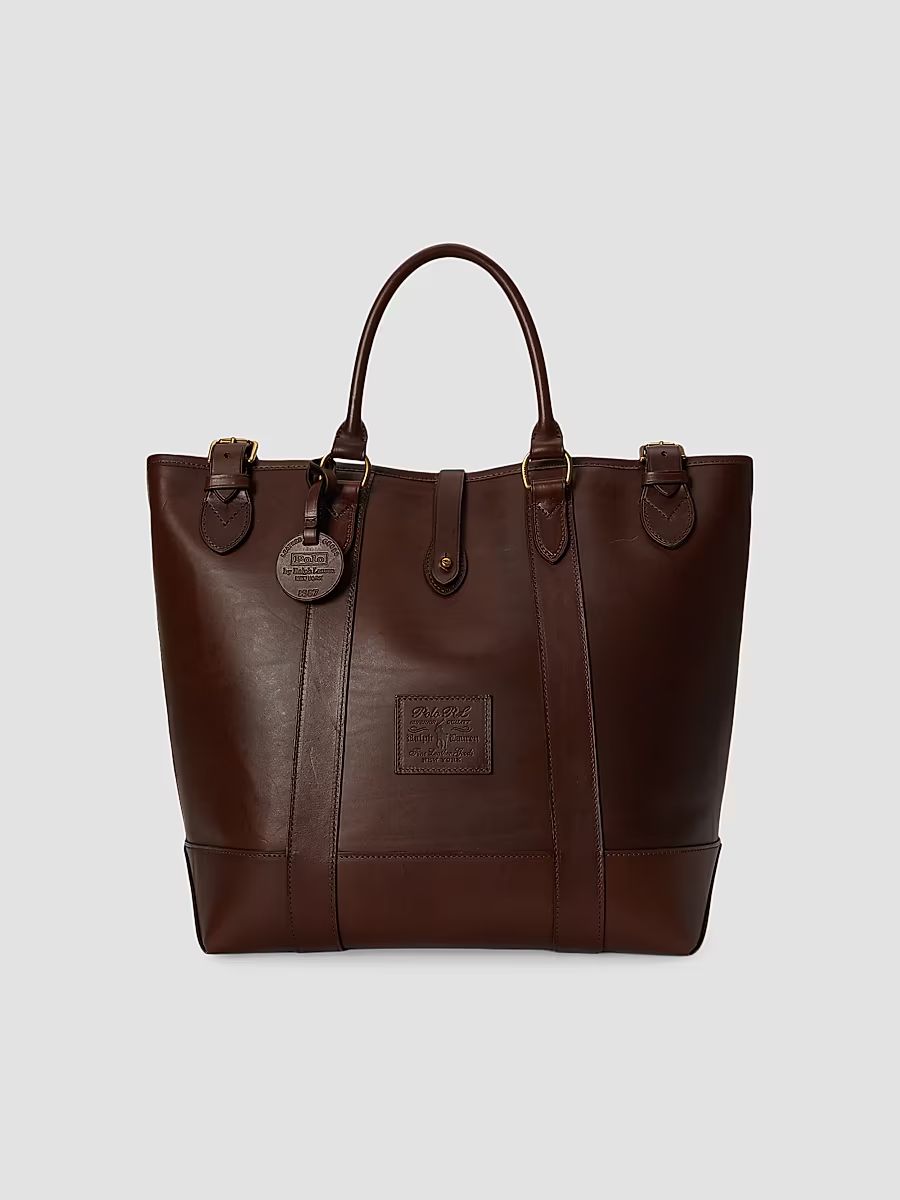 Polo Ralph Lauren Men's Medium Leather Tote Bag - Burnished Brown