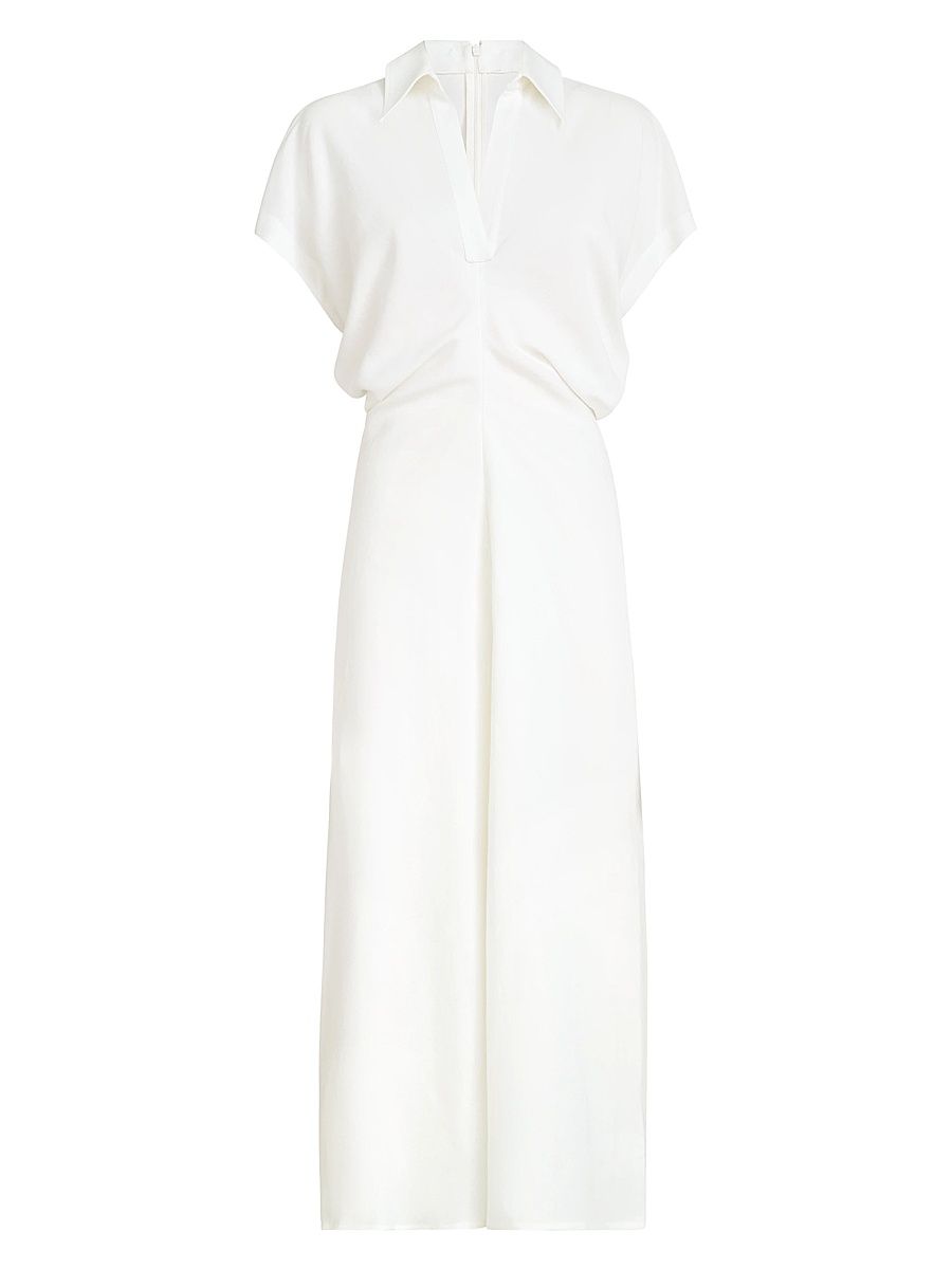 Women's Viscose and Linen Fluid Twill Dress with Monili - White - Size XXXL