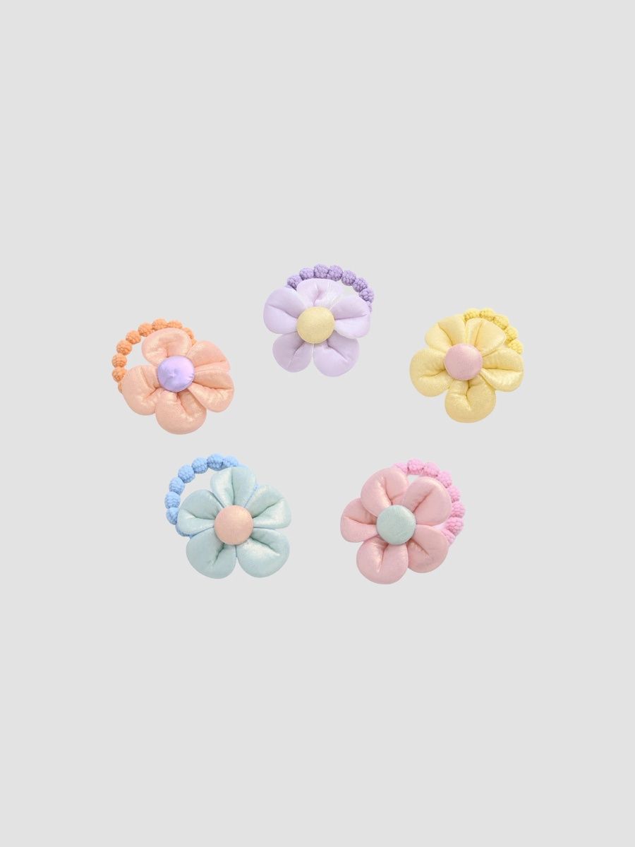 Mimi Tutu Girl's Girl's Plush Flower Hair Tie Set - Multicolor
